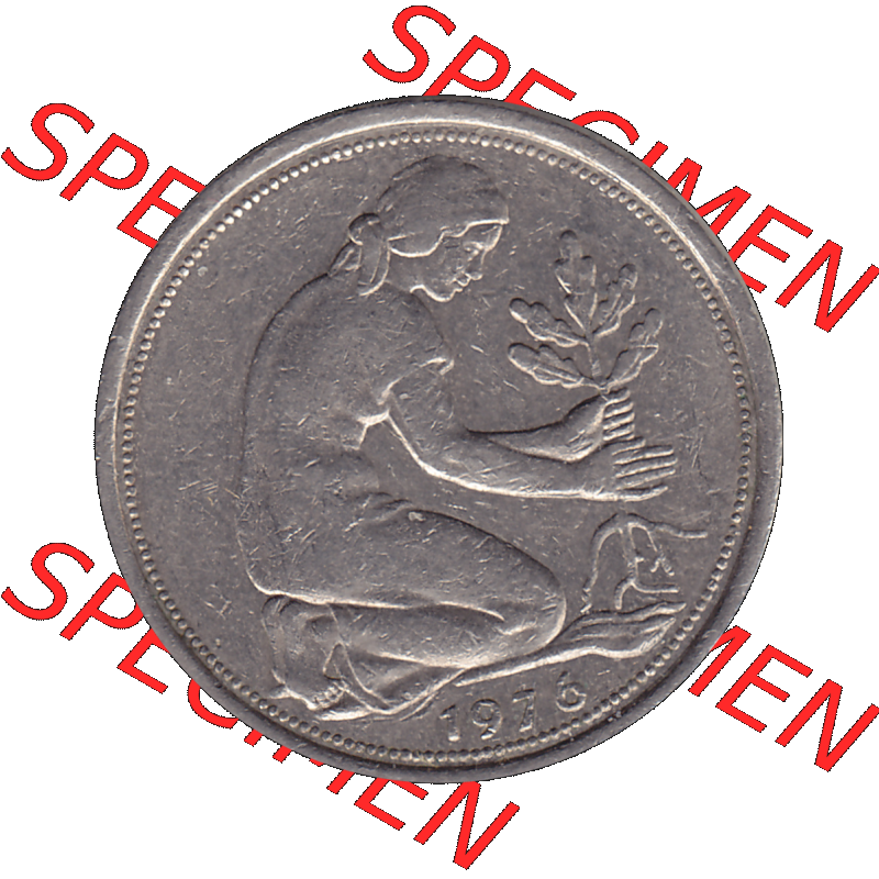 BRD Münzen 50 Pf. Umlaufmünze in PNG 1950-2001, 50 Pfennig 1976, 1970er Jahre J-01. PNG Computer-Grafik einer digitalisierten 50 Pfennig Münze aus den 1970-er Jahren.... Sammlung