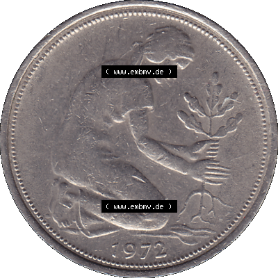 BRD Münzen 50 Pf. Umlaufmünze in PNG 1950-2001, 50 Pfennig 1972, 1970er Jahre Münzstätte München Mzz. D -01. PNG Computer-Grafik einer digitalisierten... Sammlung