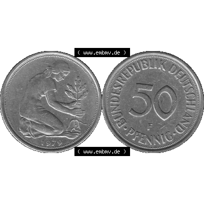 BRD Münzen 50 Pf. Umlaufmünze in graustufen PNG 1950-2001, 50 Pfennig 1979, 1970er Jahre Mzz. für Stuttgart F-01 Graustufen. PNG Computer-Grafik in Graustufen... Sammlung