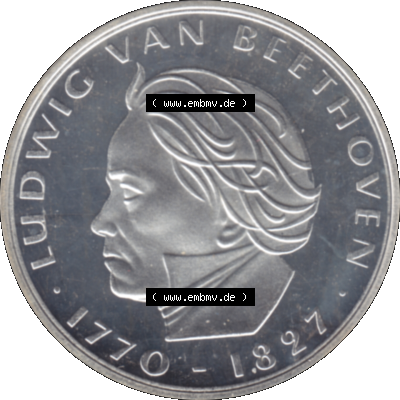 BRD Münzen 5 / Fünf Deutsche Mark, 5 DM Gedenkmünzen Silber 1970-1970, 5 DM-Deutsche Mark 1970 F-01 Ludwig von Beethoven 1770-1827 in PP. 5 DM / 5 Deutsche Mark... Sammlung