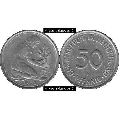 BRD Münzen 50 Pf. Umlaufmünze in graustufen PNG 1950-2001, 50 Pfennig 1977, 1970er Jahre F-01 Graustufen. PNG Computer-Grafik in Graustufen einer digitalisierten 50... Sammlung