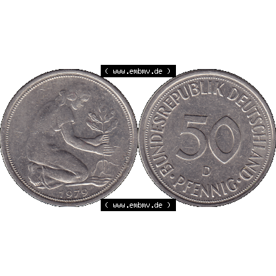 BRD Münzen 50 Pf. Umlaufmünze in PNG 1950-2001, 50 Pfennig 1979, 1970er Jahre Münzzeichen für München D-01. PNG Computer-Grafik einer digitalisierten... Sammlung