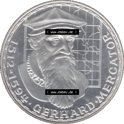 BRD Münzen 5 / Fünf Deutsche Mark, 5 DM Gedenkmünzen Silber 1969-1969, 5 DM-Deutsche Mark 1969 F-01, Gerhard Mercator, Gerhard de Kremer 1512-1594 in PP.... Sammlung