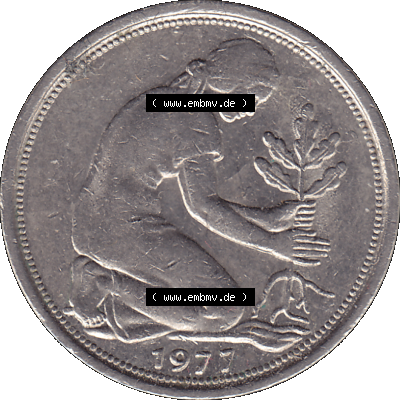 BRD Münzen 50 Pf. Umlaufmünze in PNG 1950-2001, 50 Pfennig 1977, 1970er Jahre D-01. PNG Computer-Grafik einer digitalisierten 50 Pfennig Münze aus den 1970-er Jahren.... Sammlung