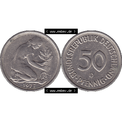 BRD Münzen 50 Pf. Umlaufmünze in PNG 1950-2001, 50 Pfennig 1977, 1970er Jahre D-01. PNG Computer-Grafik einer digitalisierten 50 Pfennig Münze. Vorderseite... Sammlung