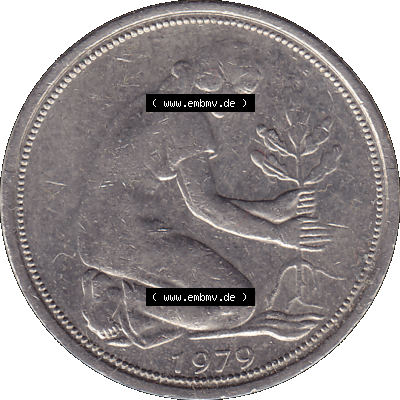 BRD Münzen 50 Pf. Umlaufmünze in PNG 1950-2001, 50 Pfennig 1979, 1970er Jahre Münzzeichen für München D-01. PNG Computer-Grafik einer digitalisierten... Sammlung