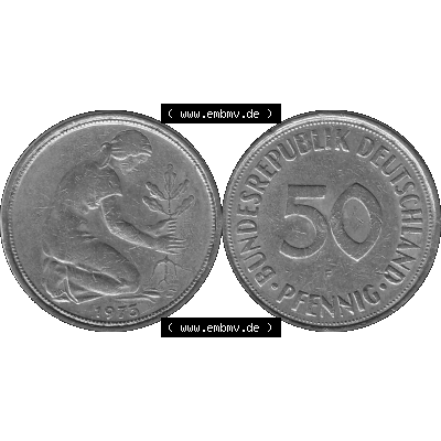 BRD Münzen 50 Pf. Umlaufmünze in graustufen PNG 1950-2001, 50 Pfennig 1973, 1970er Jahre Münzstätte Stuttgart mit Münzzeichen "F" -01 Graustufen.... Sammlung