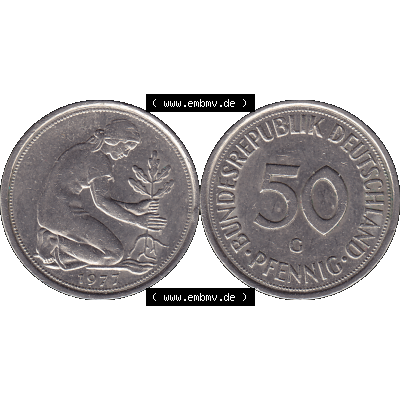 BRD Münzen 50 Pf. Umlaufmünze in PNG 1950-2001, 50 Pfennig 1977, 1970er Jahre G-01. PNG Computer-Grafik einer digitalisierten 50 Pfennig Münze. Vorderseite... Sammlung