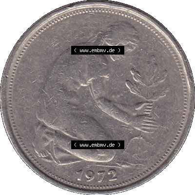 BRD Münzen 50 Pf. Umlaufmünze in PNG 1950-2001, 50 Pfennig 1972, 1970er Jahre Münzstätte Karlsruhe Mzz. G -01. PNG Computer-Grafik einer digitalisierten... Sammlung