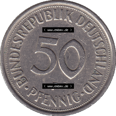 BRD Münzen 50 Pf. Umlaufmünze in PNG 1950-2001, 50 Pfennig 1979, 1970er Jahre Münzzeichen für Stuttgart F-01. PNG Computer-Grafik... Sammlung