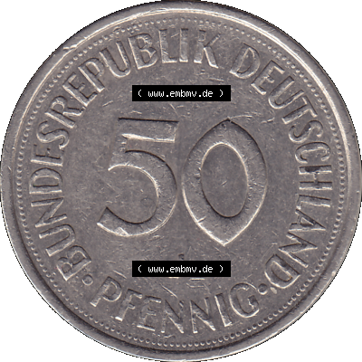 BRD Münzen 50 Pf. Umlaufmünze in PNG 1950-2001, 50 Pfennig 1979, 1970er Jahre Münzzeichen für Hamburg J-01. PNG Computer-Grafik... Sammlung