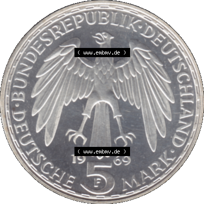 5 DM Gedenkmünzen Silber 1969-1969, 5 DM-Deutsche Mark 1969 F-01, Gerhard Mercator, Gerhard de Kremer 1512-1594 in PP Sammlung