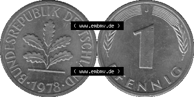 1 Pfennig Umlaufmünze in Graustufen PNG 1950-2001, 1 Pfennig 1978, 1970er Jahre J Sammlung