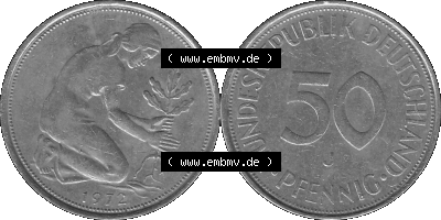 BRD Münzen 50 Pf. Umlaufmünze in graustufen PNG 1950-2001, 50 Pfennig 1972, 1970er Jahre Münzstätte Hamburg mit Münzzeichen... Sammlung