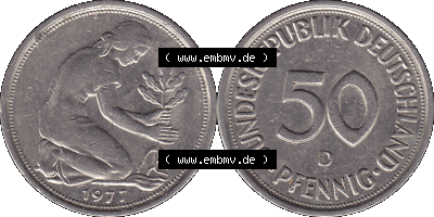 BRD Münzen 50 Pf. Umlaufmünze in PNG 1950-2001, 50 Pfennig 1977, 1970er Jahre D-01. PNG Computer-Grafik einer digitalisierten... Sammlung