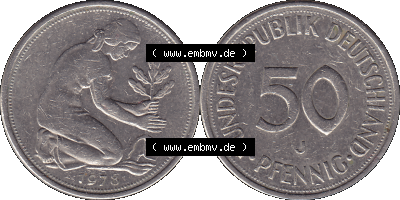 BRD Münzen 50 Pf. Umlaufmünze in PNG 1950-2001, 50 Pfennig 1978, 1970er Jahre Münzzeichen für Hamburg J-01. PNG Computer-Grafik... Sammlung