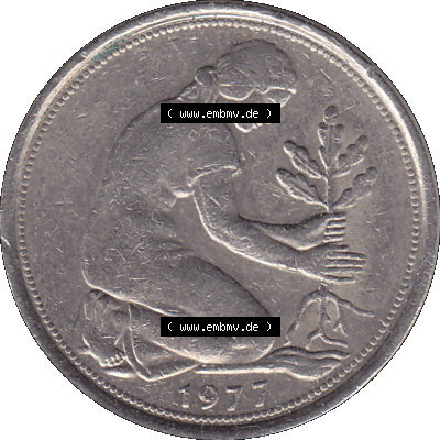BRD Münzen 50 Pf. Umlaufmünze in PNG 1950-2001, 50 Pfennig 1977, 1970er Jahre F-01. PNG Computer-Grafik einer digitalisierten... Sammlung