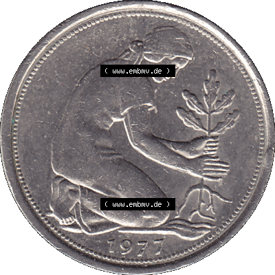 BRD Münzen 50 Pf. Umlaufmünze in PNG 1950-2001, 50 Pfennig 1977, 1970er Jahre G-01. PNG Computer-Grafik einer digitalisierten... Sammlung