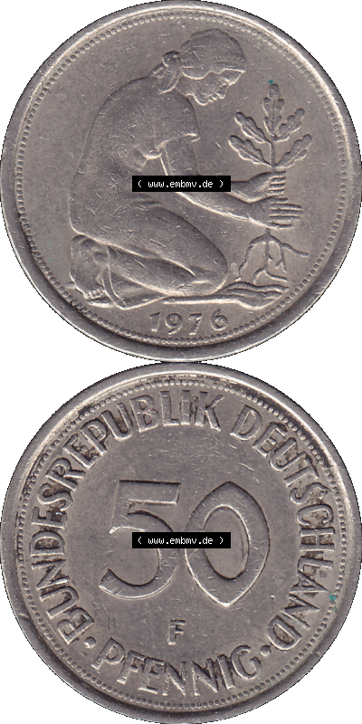 BRD Münzen 50 Pf. Umlaufmünze in PNG 1950-2001, 50 Pfennig 1976, 1970er Jahre F-01. PNG Computer-Grafik einer digitalisierten... Sammlung