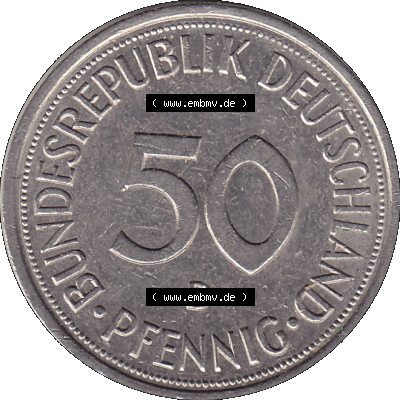 BRD Münzen 50 Pf. Umlaufmünze in PNG 1950-2001, 50 Pfennig 1979, 1970er Jahre Münzzeichen für München D-01. PNG Computer-Grafik... Sammlung
