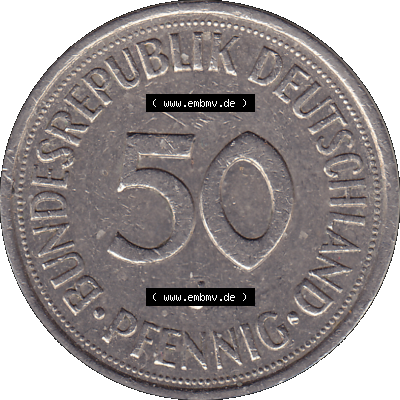 BRD Münzen 50 Pf. Umlaufmünze in PNG 1950-2001, 50 Pfennig 1976, 1970er Jahre J-01. 50 Pfennig Münze BRD der 1970-er Jahre.... Sammlung
