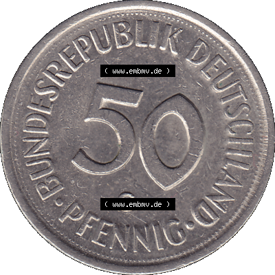 BRD Münzen 50 Pf. Umlaufmünze in PNG 1950-2001, 50 Pfennig 1978, 1970er Jahre Münzzeichen für Karlsruhe G-01. PNG Computer-Grafik... Sammlung