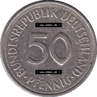 BRD Münzen 50 Pf. Umlaufmünze in PNG 1950-2001, 50 Pfennig 1978, 1970er Jahre Münzzeichen für Hamburg J-01. PNG Computer-Grafik... Sammlung