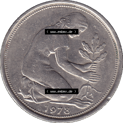 BRD Münzen 50 Pf. Umlaufmünze in PNG 1950-2001, 50 Pfennig 1978, 1970er Jahre Münzzeichen für Karlsruhe G-01. PNG Computer-Grafik... Sammlung