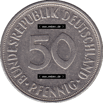 BRD Münzen 50 Pf. Umlaufmünze in PNG 1950-2001, 50 Pfennig 1973, 1970er Jahre Münzstätte Hamburg Mzz. J -01. PNG Computer-Grafik... Sammlung
