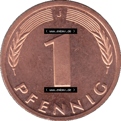1 Pfennig Umlaufmünze in Farbigen PNG 1950-2001, 1 Pfennig 1995, 1990er Jahre J Sammlung