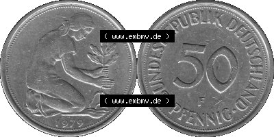 BRD Münzen 50 Pf. Umlaufmünze in graustufen PNG 1950-2001, 50 Pfennig 1979, 1970er Jahre Mzz. für Stuttgart F-01 Graustufen.... Sammlung