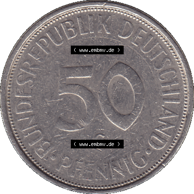 BRD Münzen 50 Pf. Umlaufmünze in PNG 1950-2001, 50 Pfennig 1973, 1970er Jahre Münzstätte Karlsruhe Mzz. G -01. PNG Computer-Grafik... Sammlung