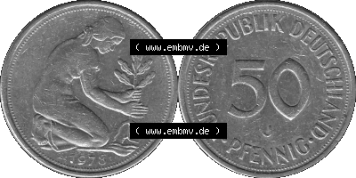 BRD Münzen 50 Pf. Umlaufmünze in graustufen PNG 1950-2001, 50 Pfennig 1978, 1970er Jahre Mzz. für Hamburg J-01 Graustufen.... Sammlung
