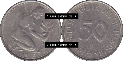 BRD Münzen 50 Pf. Umlaufmünze in PNG 1950-2001, 50 Pfennig 1972, 1970er Jahre Münzstätte Hamburg Mzz. J -01. PNG Computer-Grafik... Sammlung