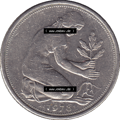 BRD Münzen 50 Pf. Umlaufmünze in PNG 1950-2001, 50 Pfennig 1978, 1970er Jahre Münzzeichen für Hamburg J-01. PNG Computer-Grafik... Sammlung