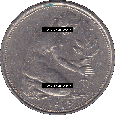 BRD Münzen 50 Pf. Umlaufmünze in PNG 1950-2001, 50 Pfennig 1973, 1970er Jahre Münzstätte Karlsruhe Mzz. G -01. PNG Computer-Grafik... Sammlung