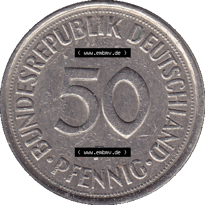 BRD Münzen 50 Pf. Umlaufmünze in PNG 1950-2001, 50 Pfennig 1977, 1970er Jahre F-01. 50 Pfennig Münze BRD der 1970-er Jahre.... Sammlung
