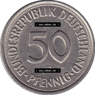 BRD Münzen 50 Pf. Umlaufmünze in PNG 1950-2001, 50 Pfennig 1978, 1970er Jahre Münzzeichen für München D-01. PNG Computer-Grafik... Sammlung