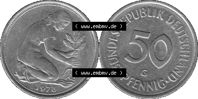 BRD Münzen 50 Pf. Umlaufmünze in graustufen PNG 1950-2001, 50 Pfennig 1978, 1970er Jahre Mzz. für Karlsruhe G-01 Graustufen.... Sammlung