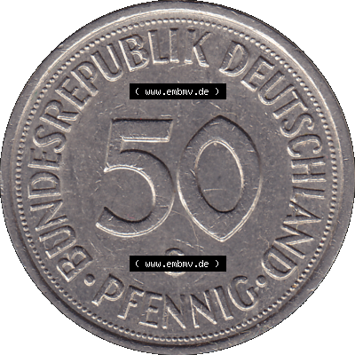 BRD Münzen 50 Pf. Umlaufmünze in PNG 1950-2001, 50 Pfennig 1976, 1970er Jahre G-01. 50 Pfennig Münze BRD der 1970-er Jahre.... Sammlung