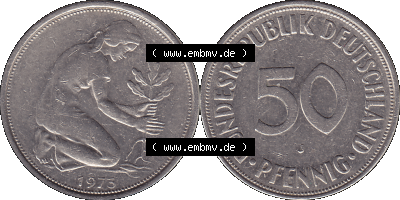 BRD Münzen 50 Pf. Umlaufmünze in PNG 1950-2001, 50 Pfennig 1973, 1970er Jahre Münzstätte Hamburg Mzz. J -01. PNG Computer-Grafik... Sammlung