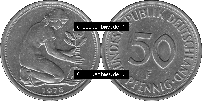 BRD Münzen 50 Pf. Umlaufmünze in graustufen PNG 1950-2001, 50 Pfennig 1978, 1970er Jahre Mzz. für Stuttgart F-01 Graustufen.... Sammlung