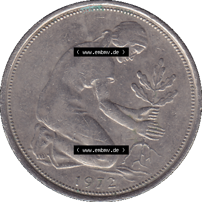 BRD Münzen 50 Pf. Umlaufmünze in PNG 1950-2001, 50 Pfennig 1972, 1970er Jahre Münzstätte Hamburg Mzz. J -01. PNG Computer-Grafik... Sammlung