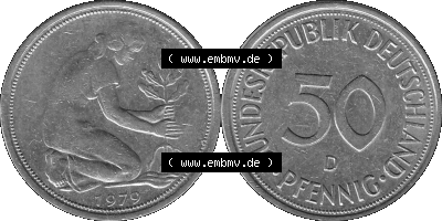 BRD Münzen 50 Pf. Umlaufmünze in graustufen PNG 1950-2001, 50 Pfennig 1979, 1970er Jahre Mzz. für München D-01 Graustufen.... Sammlung
