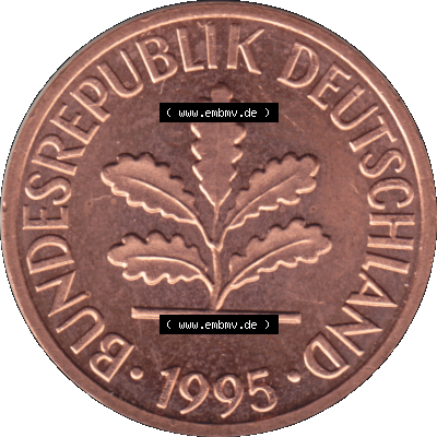 1 Pfennig Umlaufmünze in Farbigen PNG 1950-2001, 1 Pfennig 1995, 1990er Jahre J Sammlung
