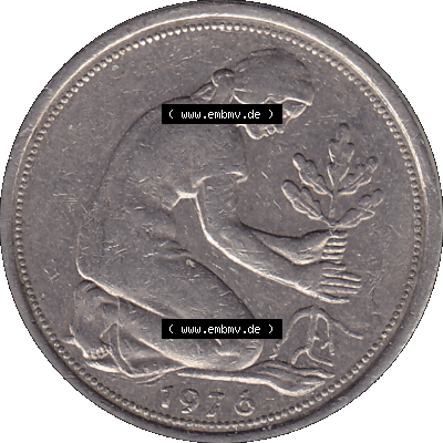 BRD Münzen 50 Pf. Umlaufmünze in PNG 1950-2001, 50 Pfennig 1976, 1970er Jahre J-01. PNG Computer-Grafik einer digitalisierten... Sammlung
