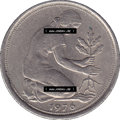 BRD Münzen 50 Pf. Umlaufmünze in PNG 1950-2001, 50 Pfennig 1976, 1970er Jahre F-01. PNG Computer-Grafik einer digitalisierten... Sammlung