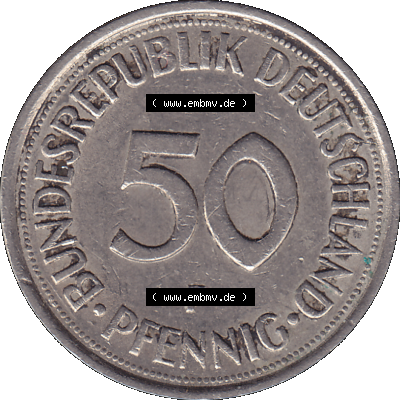 BRD Münzen 50 Pf. Umlaufmünze in PNG 1950-2001, 50 Pfennig 1976, 1970er Jahre F-01. 50 Pfennig Münze BRD der 1970-er Jahre.... Sammlung