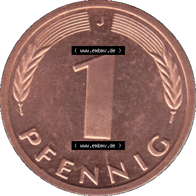 1 Pfennig Umlaufmünze in Farbigen PNG 1950-2001, 1 Pfennig 1996, 1990er Jahre J Sammlung