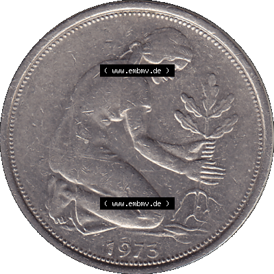 BRD Münzen 50 Pf. Umlaufmünze in PNG 1950-2001, 50 Pfennig 1973, 1970er Jahre Münzstätte Hamburg Mzz. J -01. PNG Computer-Grafik... Sammlung